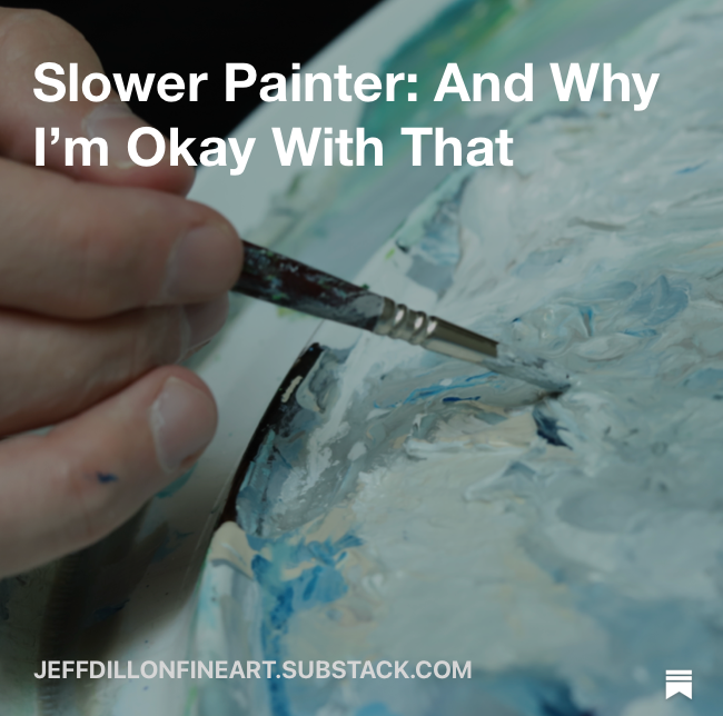 Jeff Dillon working slowly and deliberately in his studio on a fine art painting
