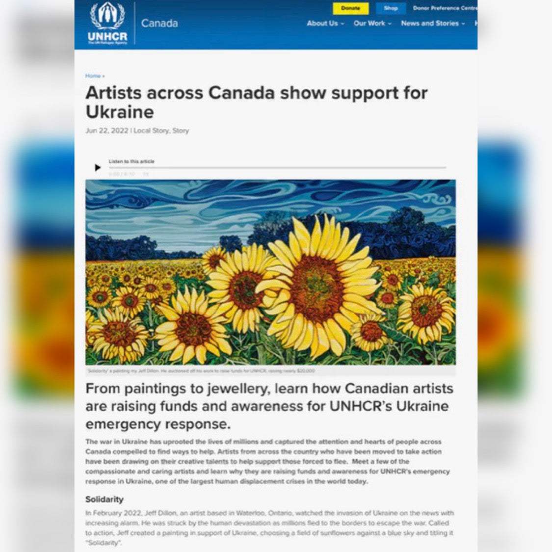 Jeff Dillon Raises $20,000 for UNHCR Ukraine Relief 2022